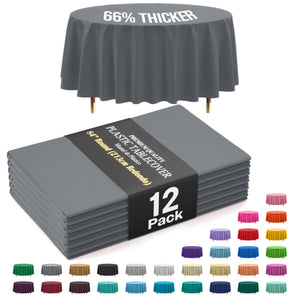 Premium Round Silver Plastic Table Covers | 12 Pack | 84 in.