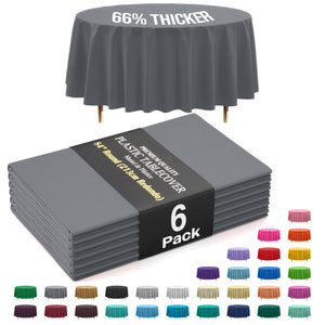 Premium Round Silver Plastic Table Covers | 6 Pack | 84 in.