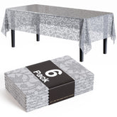 Silver Lace Plastic Table Covers | 6 Pack - 54 In. x 108 In.