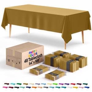 Gold Plastic Table Cover | 54 in. x 108 in. | Case of 48