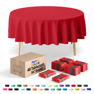 Round Red Plastic Table Cover | 84 in. | Case of 48
