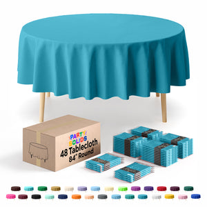 Round Turquoise Plastic Table Cover | 84 in. | Case of 48