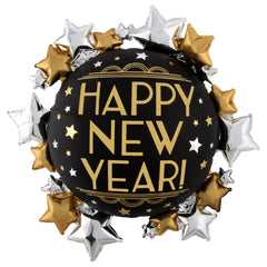 Happy New Year Metallic Starburst Balloon
