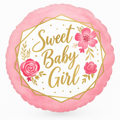 Sweet Baby Girl Floral Geometric Foil Balloon - 18 Inch