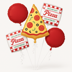 Pizza Party Foil Balloon Bouquet - 5 Piece Set