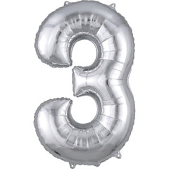 Silver Number "3" SuperShape Foil Balloon | 34"
