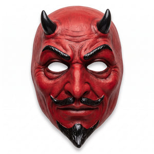 Devil Sculpted Full Mask with Horns - Red and Black Halloween Accessory