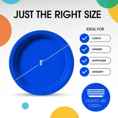 9 In. Dark Blue Plastic Plates | 100 Count