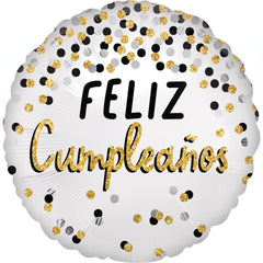 Elegant Metallic Birthday Balloon in Black, Silver, and Gold