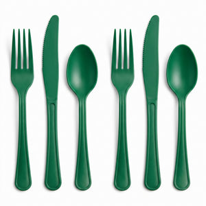 Festive Green Plastic Cutlery Assortment - 7.5 in.