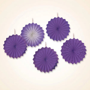 Purple Paper Fan Decorations - 5 Inch, 5-Pack