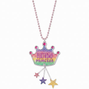 Glitter Pastel "Birthday Princess" Tiara Pendant Bead Necklace