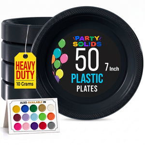 7 in. Black Plastic Plates | 50 Count