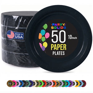 10 In. Black Paper Plates - 50 Ct.