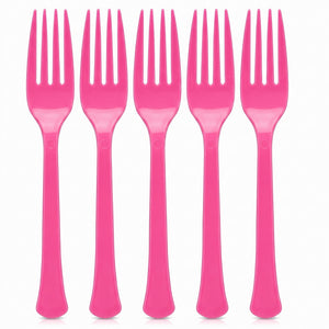Bright Pink Plastic Forks - 50 Count
