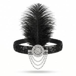 1920s Charleston Black Feather & Sequin Headband