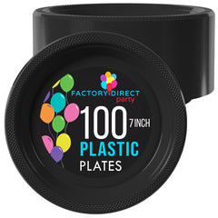 7 In. Black Plastic Plates | 100 Count