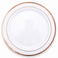 Elegant Rose Gold Trimmed Premium Plastic Dinner Plates, 10.25", 10-Pack