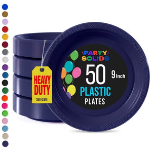 9 in. Navy Plastic Plates | 50 Count