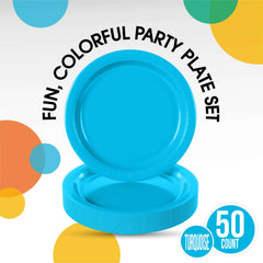 7 In. Turquoise Paper Plates - 50 Ct.