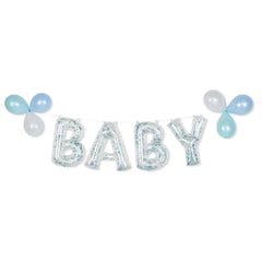 Silver Glitter "Baby" Blue Air-Filled Balloon Banner Kit - 16" | 7 Count