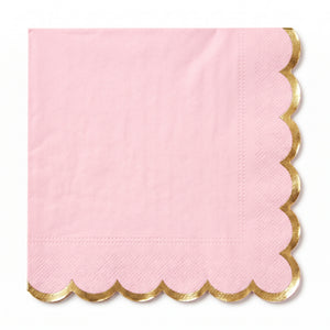 Pink Scalloped Edge Luncheon Napkins with Gold Foil - 6.5 in. x 6.5 in.