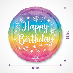Sparkling Holographic Happy Birthday Foil Balloon - 18"