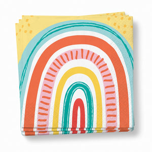 Retro Rainbow Paper Beverage Napkins - 16-Pack, Colorful Party Supplies - 5 In. X 5 In.