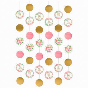 Floral Baby Shower String Decorations, Pink & Gold, 7-ft, 6-Pack