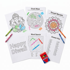 "Happy Diwali" Activity Sheets with Crayons - 11 Pages of Festive Fun