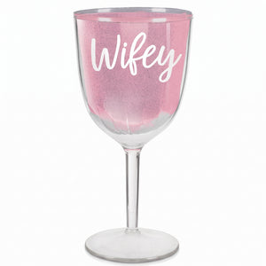 Blush Glitter Wine Goblet - "Wifey" Design, 12 oz