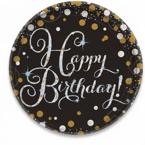 Sparkling Celebration Prismatic Birthday Plates, 9" Round, 8-Pack