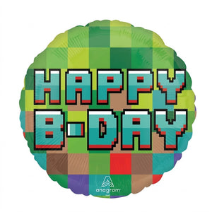 Pixel Party Happy B-Day Metallic Balloon