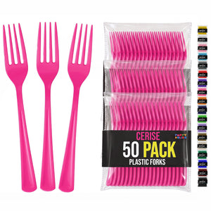 Heavy Duty Cerise Plastic Forks | 7.5 in. | 50 Count
