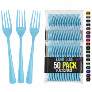 Heavy Duty Light Blue Plastic Forks | 7.5 in. | 50 Count