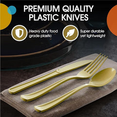 Heavy Duty Gold Plastic Knives - 7.75 in. | Case of 1200