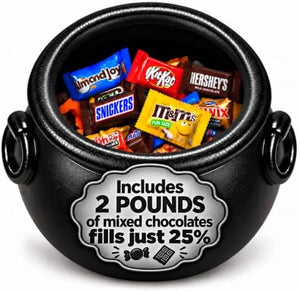 Halloween candy cauldron kit - black witch cauldron with 2 lbs of mixed chocolates, fills just 25%