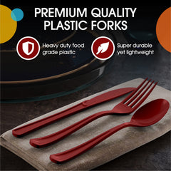 Heavy Duty Burgundy Plastic Forks - 7.5 in. | Case of 1200