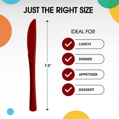 Heavy Duty Burgundy Plastic Knives - 7.75 in. | Case of 1200