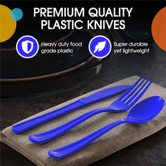 Heavy Duty Dark Blue Plastic Knives - 7.75 in. | Case of 1200