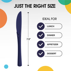 Heavy Duty Navy Plastic Knives - 7.75 in. | 100 Count