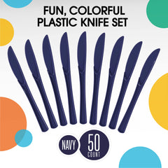 Heavy Duty Navy Plastic Knives - 7.75 in. | 100 Count