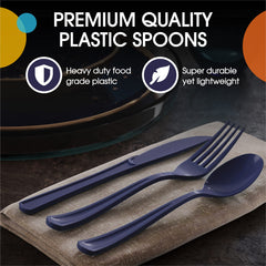 Heavy Duty Navy Plastic Spoons | 50 Count