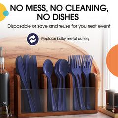 Heavy Duty Navy Plastic Spoons | 50 Count