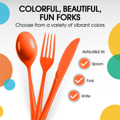 Heavy Duty Orange Plastic Forks | 100 Count