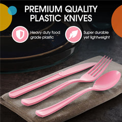 Heavy Duty Pink Plastic Knives - 7.75 in. | Case of 1200