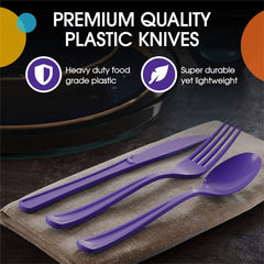 Heavy Duty Purple Plastic Knives - 7.75 in. | Case of 1200