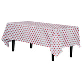 Red Polka Dot Plastic Table Cover | Case of 48 - 54 In. x 108 In.