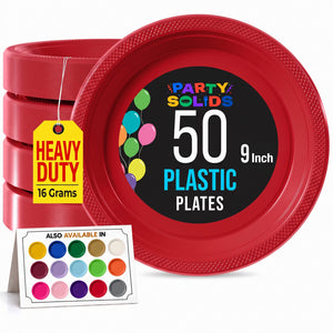 9 in. Red Plastic Plates | 50 Count