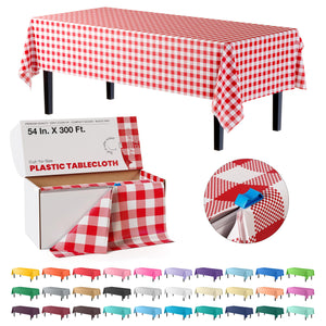 54 in. x 300 Ft. Cut to Size Plastic Table Cover | Red Gingham | Case of 4